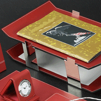 Double Red Leather Letter Tray